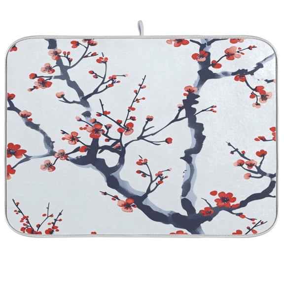 Kitchen Drying Mat 16x18In Drying Dish Mat Dish Drying Mats Kitchen Countertop Multi-Function Drain Drying Mat Kitchen Table Red Cherry Blossom