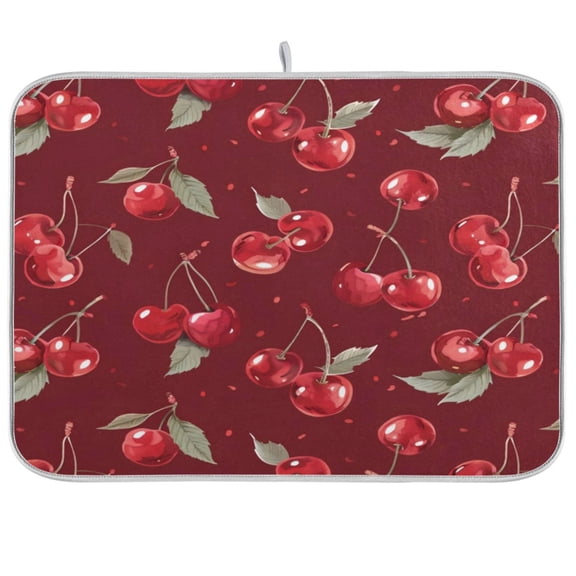 Kitchen Drying Mat 16x18In Drying Dish Mat Dish Drying Mats Kitchen Countertop Multi-Function Drain Drying Mat Kitchen Table Red Cherry