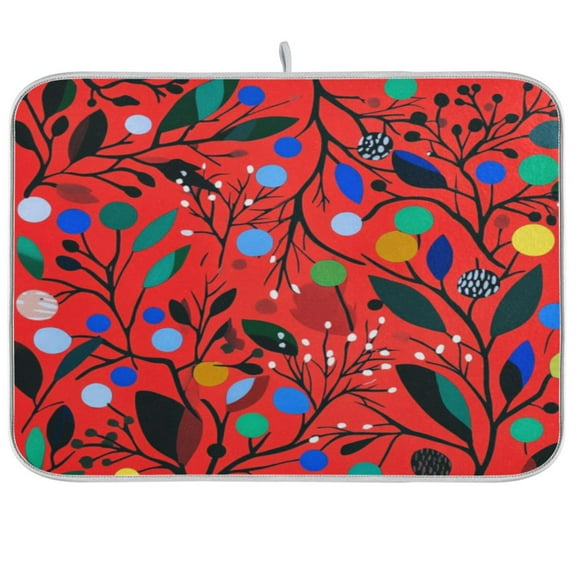 Kitchen Drying Mat 16x18In Drying Dish Mat Dish Drying Mats Kitchen Countertop Multi-Function Drain Drying Mat Kitchen Table Red Christmas Leaves