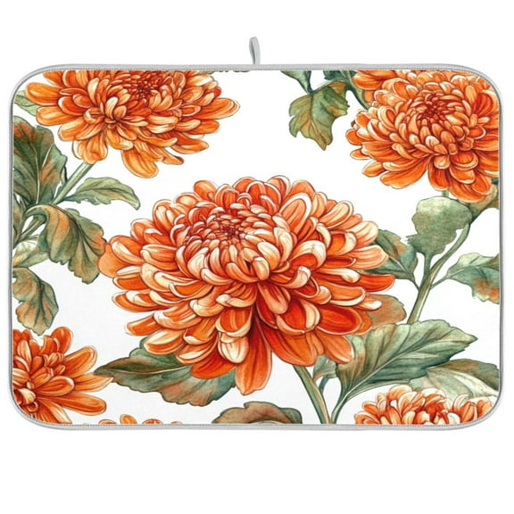 Kitchen Drying Mat 16x18In Drying Dish Mat Dish Drying Mats Kitchen Countertop Multi-Function Drain Drying Mat Kitchen Table Red Chrysanthemums