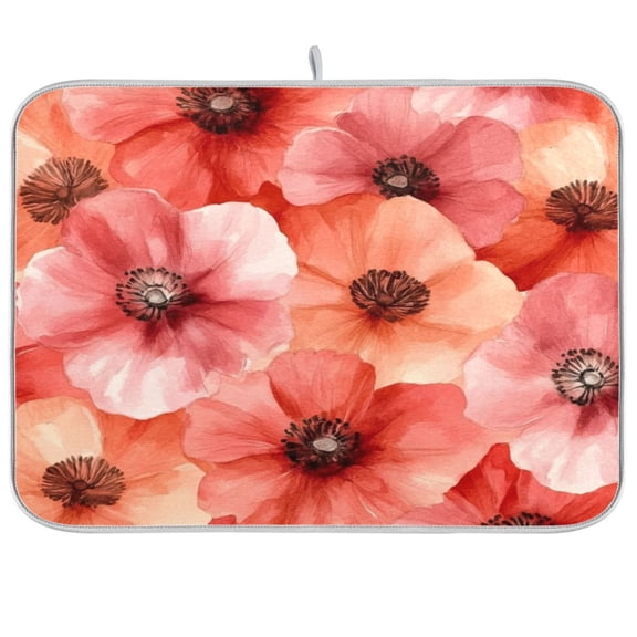 Kitchen Drying Mat 16x18In Drying Dish Mat Dish Drying Mats Kitchen Countertop Multi-Function Drain Drying Mat Kitchen Table Red Flower