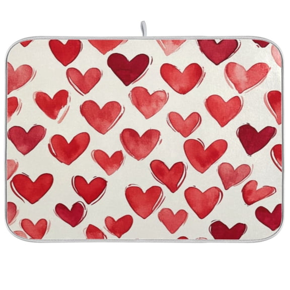 Kitchen Drying Mat 16x18In Drying Dish Mat Dish Drying Mats Kitchen Countertop Multi-Function Drain Drying Mat Kitchen Table Red Heart1