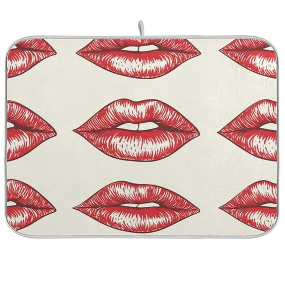 Kitchen Drying Mat 16x18In Drying Dish Mat Dish Drying Mats Kitchen Countertop Multi-Function Drain Drying Mat Kitchen Table Red Lips