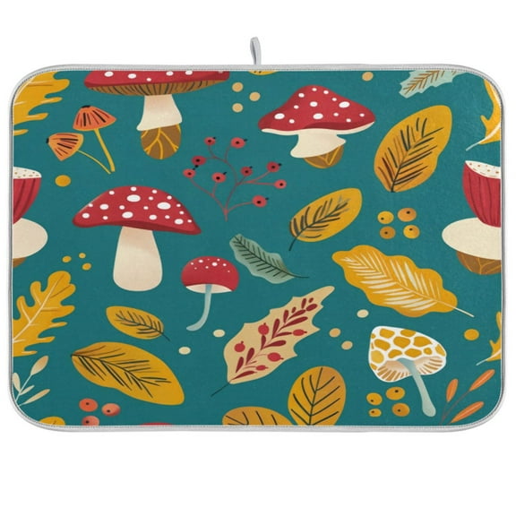 Kitchen Drying Mat 16x18In Drying Dish Mat Dish Drying Mats Kitchen Countertop Multi-Function Drain Drying Mat Kitchen Table Red Mushroom