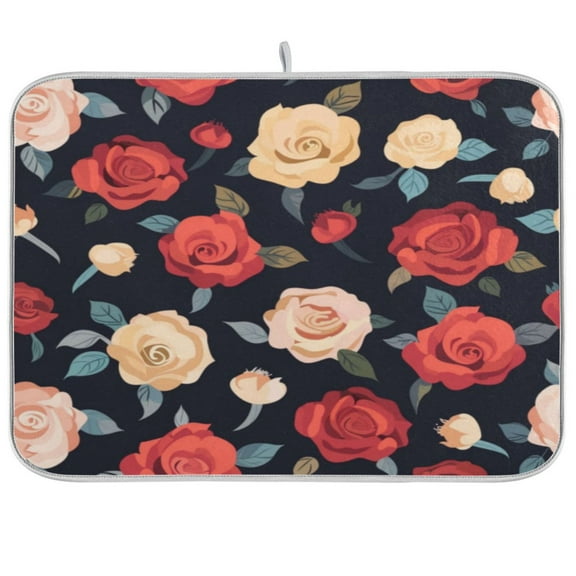 Kitchen Drying Mat 16x18In Drying Dish Mat Dish Drying Mats Kitchen Countertop Multi-Function Drain Drying Mat Kitchen Table Red Rose Cartoon