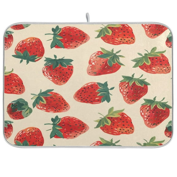 Kitchen Drying Mat 16x18In Drying Dish Mat Dish Drying Mats Kitchen Countertop Multi-Function Drain Drying Mat Kitchen Table Red Strawberry