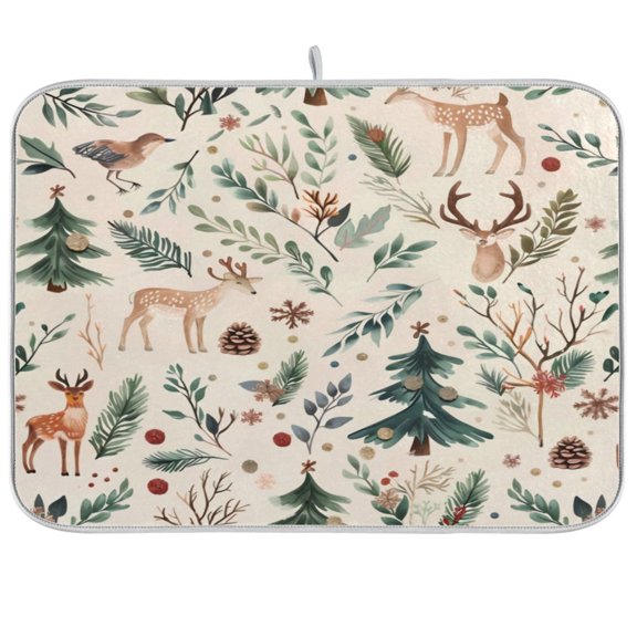 Kitchen Drying Mat 16x18In Drying Dish Mat Dish Drying Mats Kitchen Countertop Multi-Function Drain Drying Mat Kitchen Table Santa Fawn