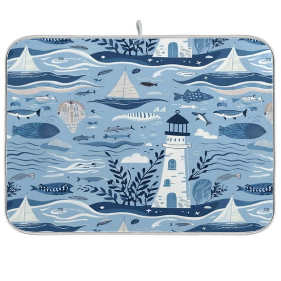 Kitchen Drying Mat 16x18In Drying Dish Mat Dish Drying Mats Kitchen Countertop Multi-Function Drain Drying Mat Kitchen Table Seaside Lighthouse