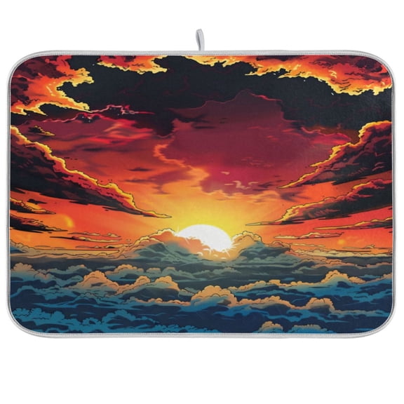 Kitchen Drying Mat 16x18In Drying Dish Mat Dish Drying Mats Kitchen Countertop Multi-Function Drain Drying Mat Kitchen Table Seaside Sunset