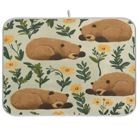 Kitchen Drying Mat 16x18In Drying Dish Mat Dish Drying Mats Kitchen Countertop Multi-Function Drain Drying Mat Kitchen Table Sleeping Bear