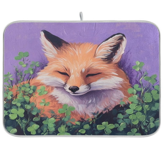 Kitchen Drying Mat 16x18In Drying Dish Mat Dish Drying Mats Kitchen Countertop Multi-Function Drain Drying Mat Kitchen Table Sleeping Fox