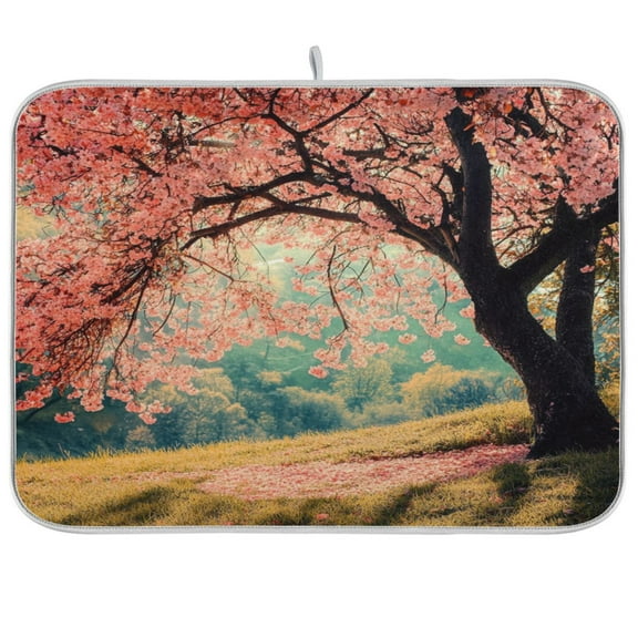 Kitchen Drying Mat 16x18In Drying Dish Mat Dish Drying Mats Kitchen Countertop Multi-Function Drain Drying Mat Kitchen Table Spring Tree