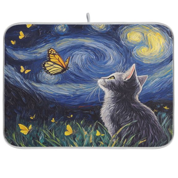Kitchen Drying Mat 16x18In Drying Dish Mat Dish Drying Mats Kitchen Countertop Multi-Function Drain Drying Mat Kitchen Table Star Cat