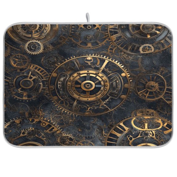Kitchen Drying Mat 16x18In Drying Dish Mat Dish Drying Mats Kitchen Countertop Multi-Function Drain Drying Mat Kitchen Table Steampunk Gears