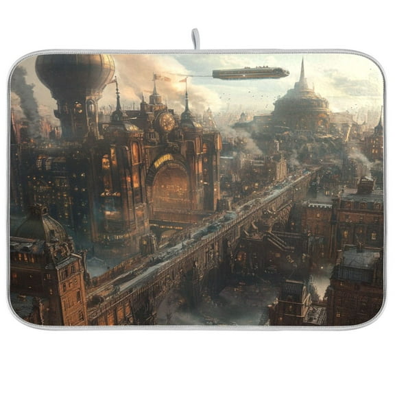Kitchen Drying Mat 16x18In Drying Dish Mat Dish Drying Mats Kitchen Countertop Multi-Function Drain Drying Mat Kitchen Table Steampunk House