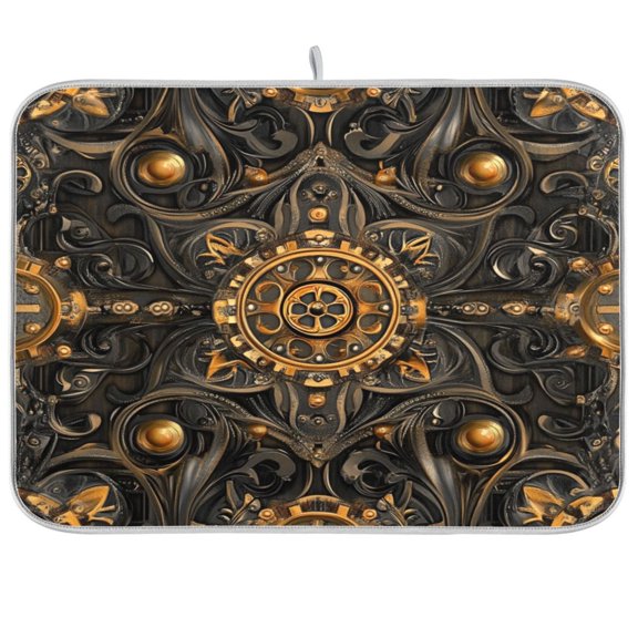 Kitchen Drying Mat 16x18In Drying Dish Mat Dish Drying Mats Kitchen Countertop Multi-Function Drain Drying Mat Kitchen Table Steampunk Style Gears