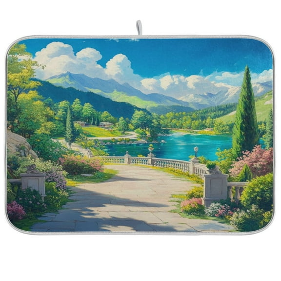 Kitchen Drying Mat 16x18In Drying Dish Mat Dish Drying Mats Kitchen Countertop Multi-Function Drain Drying Mat Kitchen Table Summer Road