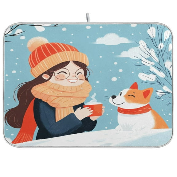 Kitchen Drying Mat 16x18In Drying Dish Mat Dish Drying Mats Kitchen Countertop Multi-Function Drain Drying Mat Kitchen Table Sweet Dog