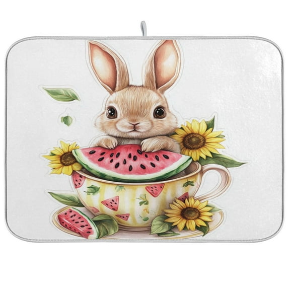 Kitchen Drying Mat 16x18In Drying Dish Mat Dish Drying Mats Kitchen Countertop Multi-Function Drain Drying Mat Kitchen Table Teacup Bunny