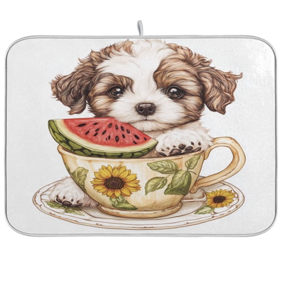 Kitchen Drying Mat 16x18In Drying Dish Mat Dish Drying Mats Kitchen Countertop Multi-Function Drain Drying Mat Kitchen Table Teacup Puppy