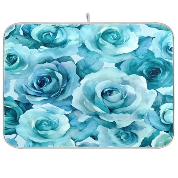Kitchen Drying Mat 16x18In Drying Dish Mat Dish Drying Mats Kitchen Countertop Multi-Function Drain Drying Mat Kitchen Table Turquoise Roses