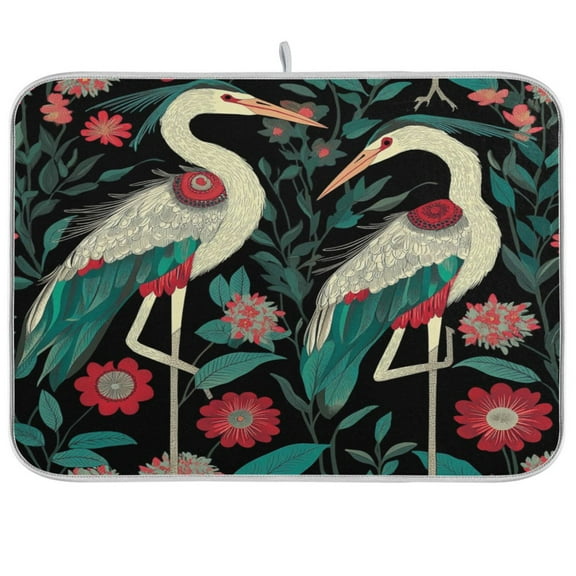 Kitchen Drying Mat 16x18In Drying Dish Mat Dish Drying Mats Kitchen Countertop Multi-Function Drain Drying Mat Kitchen Table Two Cranes