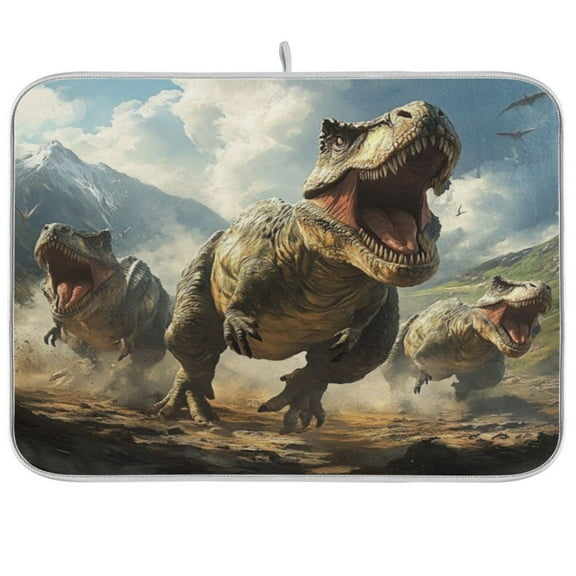 Kitchen Drying Mat 16x18In Drying Dish Mat Dish Drying Mats Kitchen Countertop Multi-Function Drain Drying Mat Kitchen Table Tyrannosaurus Triad