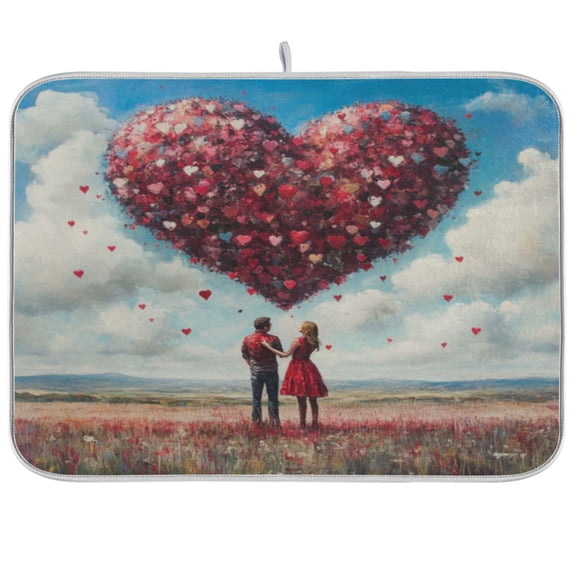 Kitchen Drying Mat 16x18In Drying Dish Mat Dish Drying Mats Kitchen Countertop Multi-Function Drain Drying Mat Kitchen Table Valentine's Day Couple