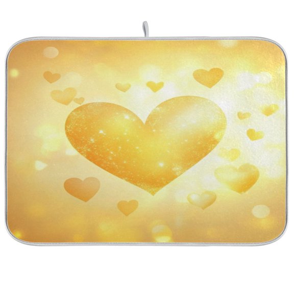 Kitchen Drying Mat 16x18In Drying Dish Mat Dish Drying Mats Kitchen Countertop Multi-Function Drain Drying Mat Kitchen Table Valentine's Day Yellow Love