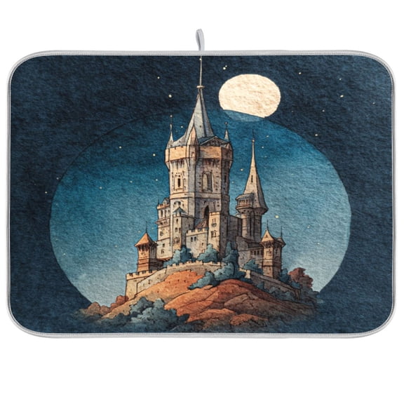 Kitchen Drying Mat 16x18In Drying Dish Mat Dish Drying Mats Kitchen Countertop Multi-Function Drain Drying Mat Kitchen Table Watercolor Castle