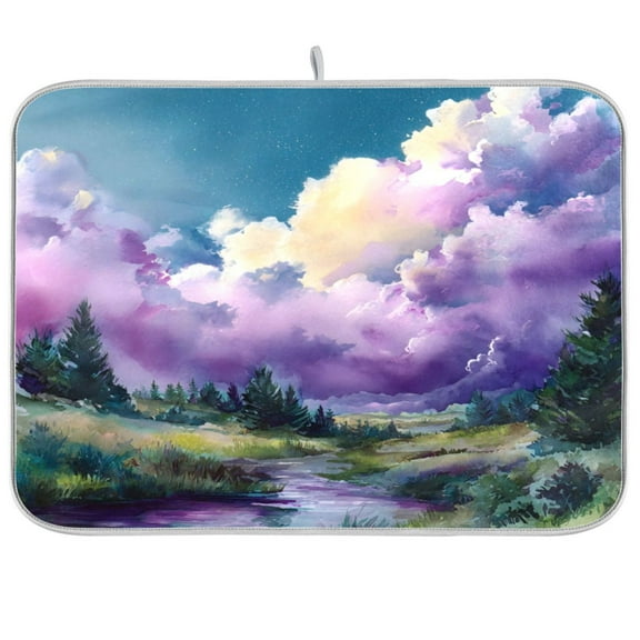 Kitchen Drying Mat 16x18In Drying Dish Mat Dish Drying Mats Kitchen Countertop Multi-Function Drain Drying Mat Kitchen Table Watercolor Cloud