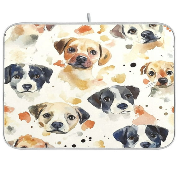Kitchen Drying Mat 16x18In Drying Dish Mat Dish Drying Mats Kitchen Countertop Multi-Function Drain Drying Mat Kitchen Table Watercolor Dogs