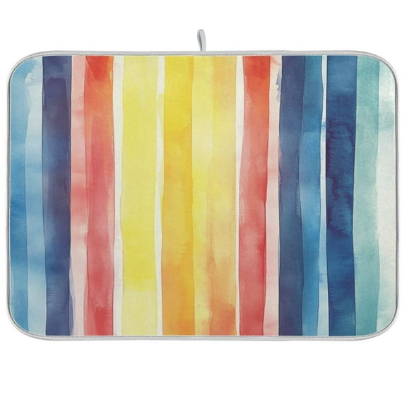 Kitchen Drying Mat 16x18In Drying Dish Mat Dish Drying Mats Kitchen Countertop Multi-Function Drain Drying Mat Kitchen Table Watercolor Stripe