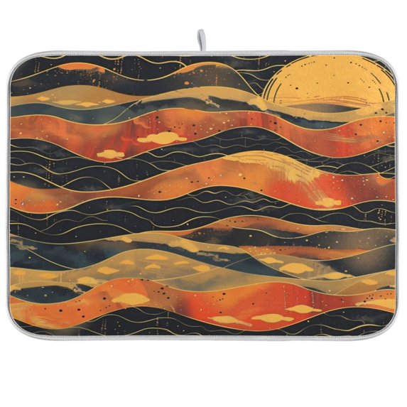 Kitchen Drying Mat 16x18In Drying Dish Mat Dish Drying Mats Kitchen Countertop Multi-Function Drain Drying Mat Kitchen Table Wave Sunset