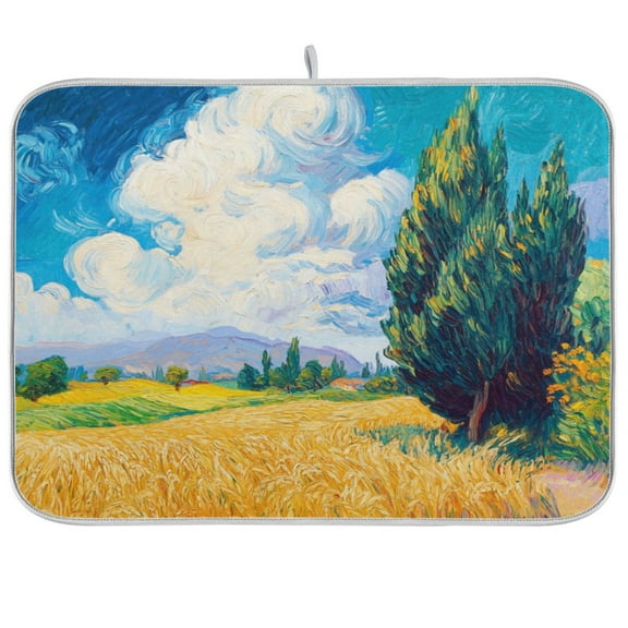 Kitchen Drying Mat 16x18In Drying Dish Mat Dish Drying Mats Kitchen Countertop Multi-Function Drain Drying Mat Kitchen Table Wheat Field