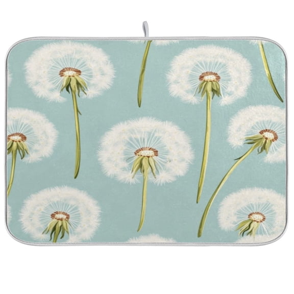 Kitchen Drying Mat 16x18In Drying Dish Mat Dish Drying Mats Kitchen Countertop Multi-Function Drain Drying Mat Kitchen Table White Cartoon Dandelion