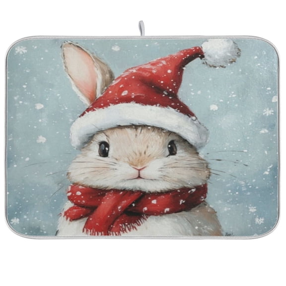 Kitchen Drying Mat 16x18In Drying Dish Mat Dish Drying Mats Kitchen Countertop Multi-Function Drain Drying Mat Kitchen Table White Christmas Bunny