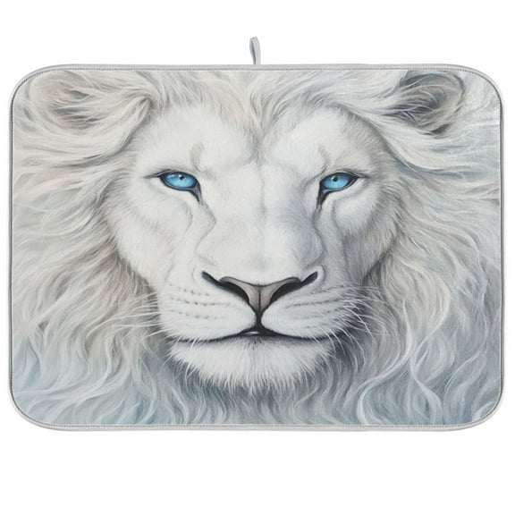 Kitchen Drying Mat 16x18In Drying Dish Mat Dish Drying Mats Kitchen Countertop Multi-Function Drain Drying Mat Kitchen Table White Lion Face