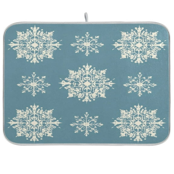 Kitchen Drying Mat 16x18In Drying Dish Mat Dish Drying Mats Kitchen Countertop Multi-Function Drain Drying Mat Kitchen Table Winter Snowflakes