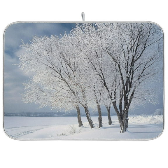 Kitchen Drying Mat 16x18In Drying Dish Mat Dish Drying Mats Kitchen Countertop Multi-Function Drain Drying Mat Kitchen Table Winter Tree