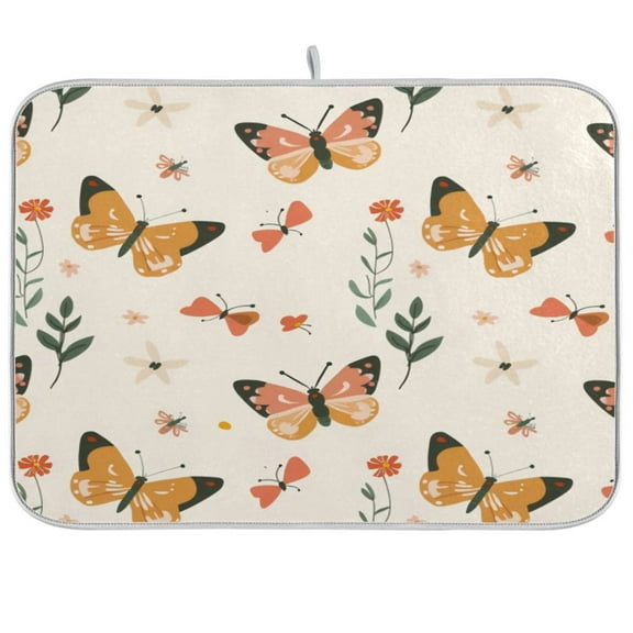 Kitchen Drying Mat 16x18In Drying Dish Mat Dish Drying Mats Kitchen Countertop Multi-Function Drain Drying Mat Kitchen Table Yellow Butterfly