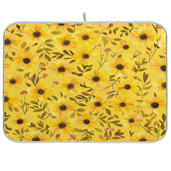 Kitchen Drying Mat 16x18In Drying Dish Mat Dish Drying Mats Kitchen Countertop Multi-Function Drain Drying Mat Kitchen Table Yellow Chrysanthemum
