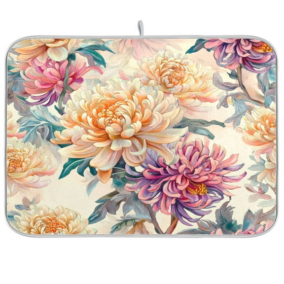 Kitchen Drying Mat 16x18In Drying Dish Mat Dish Drying Mats Kitchen Countertop Multi-Function Drain Drying Mat Kitchen Table Yellow Chrysanthemums