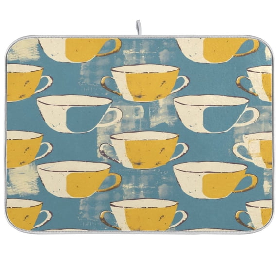 Kitchen Drying Mat 16x18In Drying Dish Mat Dish Drying Mats Kitchen Countertop Multi-Function Drain Drying Mat Kitchen Table Yellow Cup