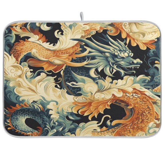 Kitchen Drying Mat 16x18In Drying Dish Mat Dish Drying Mats Kitchen Countertop Multi-Function Drain Drying Mat Kitchen Table Yellow Dragon