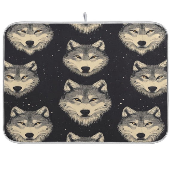 Kitchen Drying Mat 18x24In Drying Dish Mat Dish Drying Mats Kitchen Countertop Multi-Function Drain Drying Mat Kitchen Table Cartoon Wolf Face Seamless