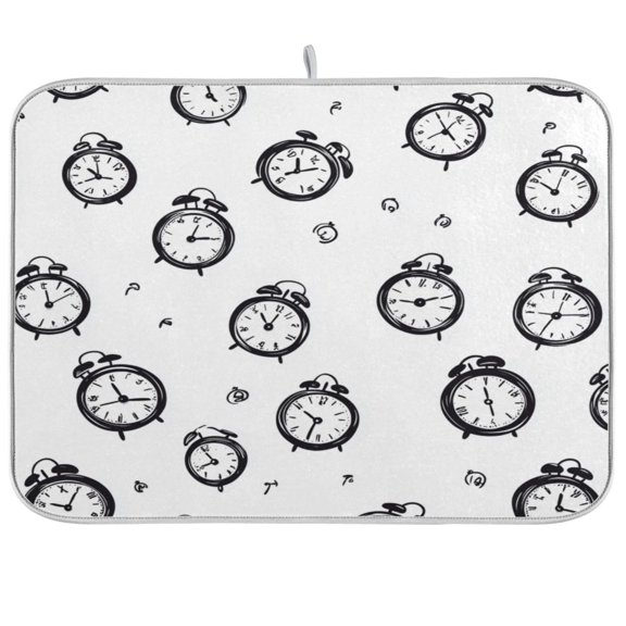 Kitchen Drying Mat 18x24In Drying Dish Mat Dish Drying Mats Kitchen Countertop Multi-Function Drain Drying Mat Kitchen Table Alarm Clock Pattern