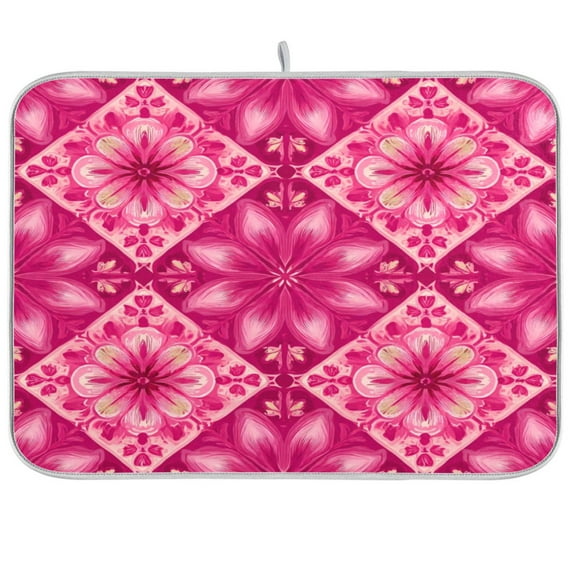 Kitchen Drying Mat 18x24In Drying Dish Mat Dish Drying Mats Kitchen Countertop Multi-Function Drain Drying Mat Kitchen Table Beautiful Pink Pattern