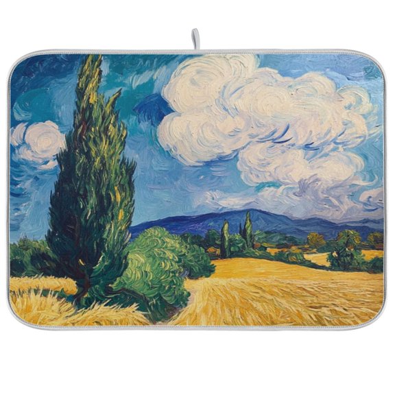 Kitchen Drying Mat 18x24In Drying Dish Mat Dish Drying Mats Kitchen Countertop Multi-Function Drain Drying Mat Kitchen Table Beautiful Wheat Field