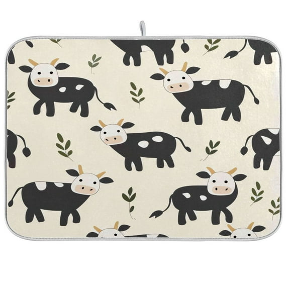 Kitchen Drying Mat 18x24In Drying Dish Mat Dish Drying Mats Kitchen Countertop Multi-Function Drain Drying Mat Kitchen Table Black Cow